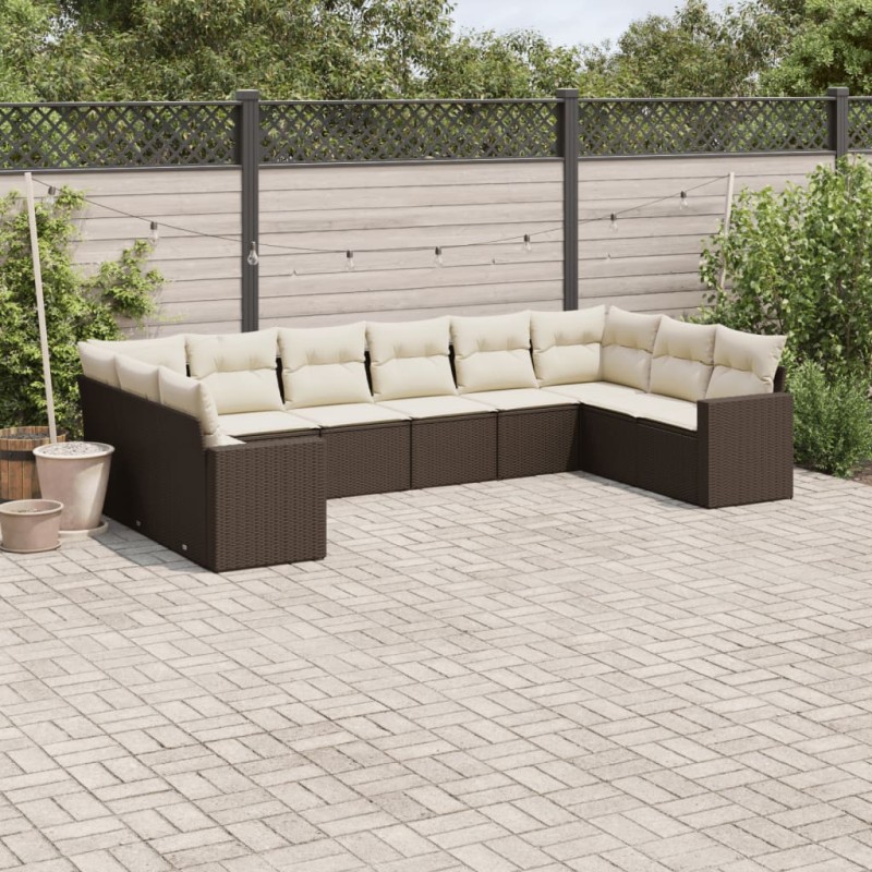 vidaXL Set de sofás de jardín 10 pzas y cojines ratán sintético marrón vidaXL Set de sofás de jardín 10 pzas y cojines ratán sintético marrón