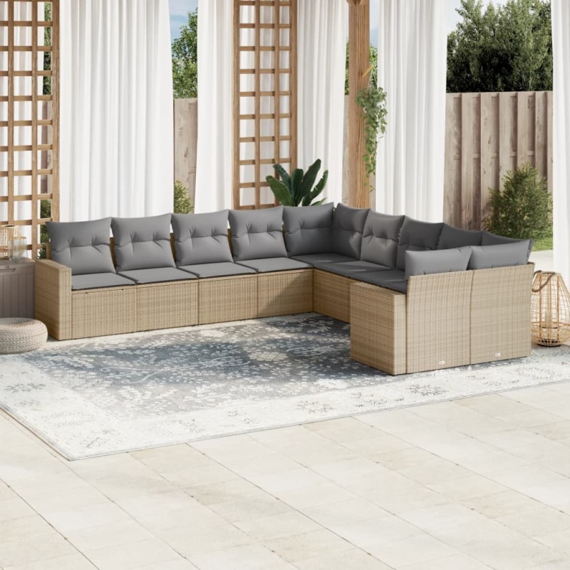 vidaXL Juego de sofás jardín con cojines beige 10 pzas ratán sintético vidaXL Juego de sofás jardín con cojines beige 10 pzas ratán sintético