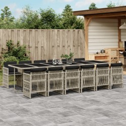 vidaXL Set comedor jardín y cojines 13 pzas ratán sintético gris claro