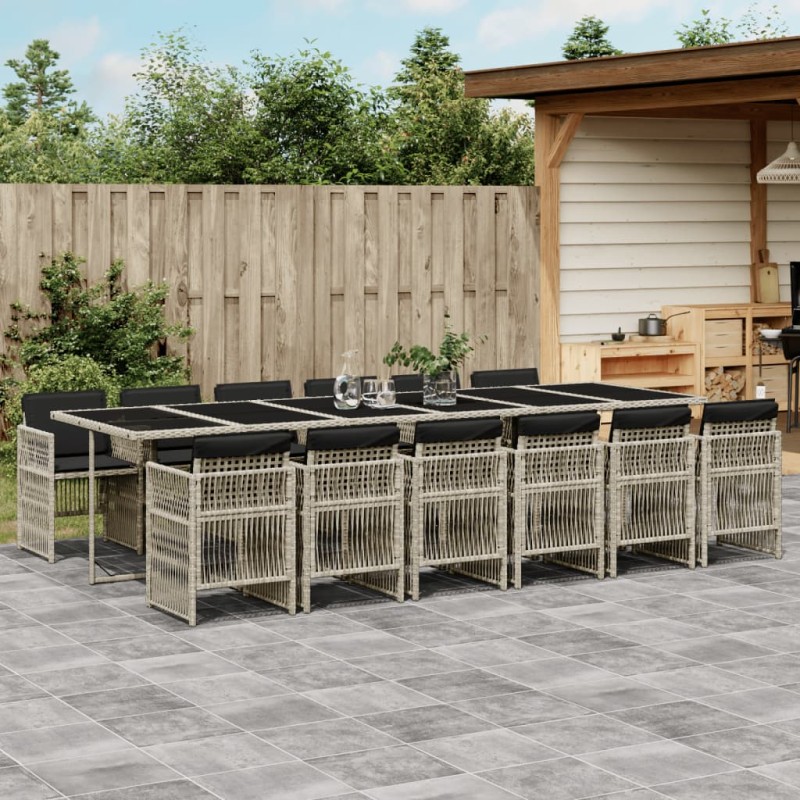 vidaXL Set comedor jardín y cojines 13 pzas ratán sintético gris claro vidaXL Set comedor jardín y cojines 13 pzas ratán sintético gris claro