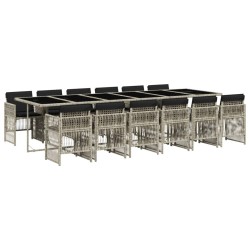 vidaXL Set comedor jardín y cojines 13 pzas ratán sintético gris claro