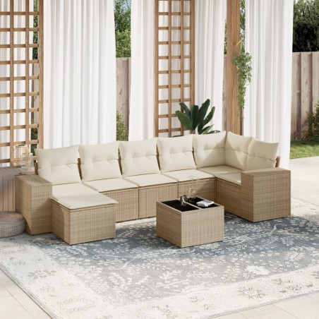 vidaXL Juego de sofás de jardín con cojines beige 8 pzas ratán PE