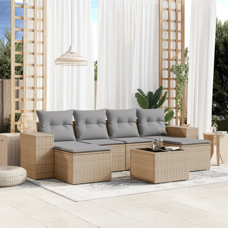 vidaXL Set sofás de jardín 7 piezas y cojines ratán sintético beige vidaXL Set sofás de jardín 7 piezas y cojines ratán sintético beige