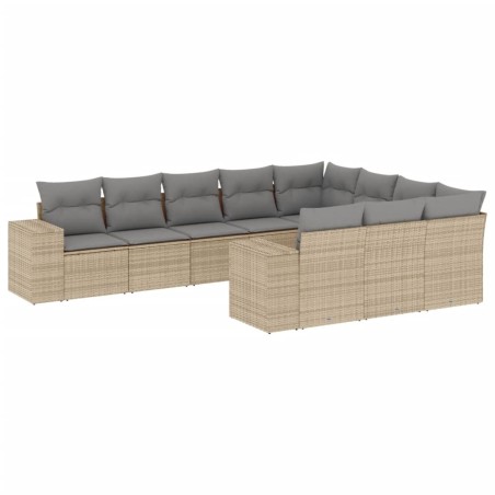 vidaXL Juego de sofás jardín con cojines beige 10 pzas ratán sintético