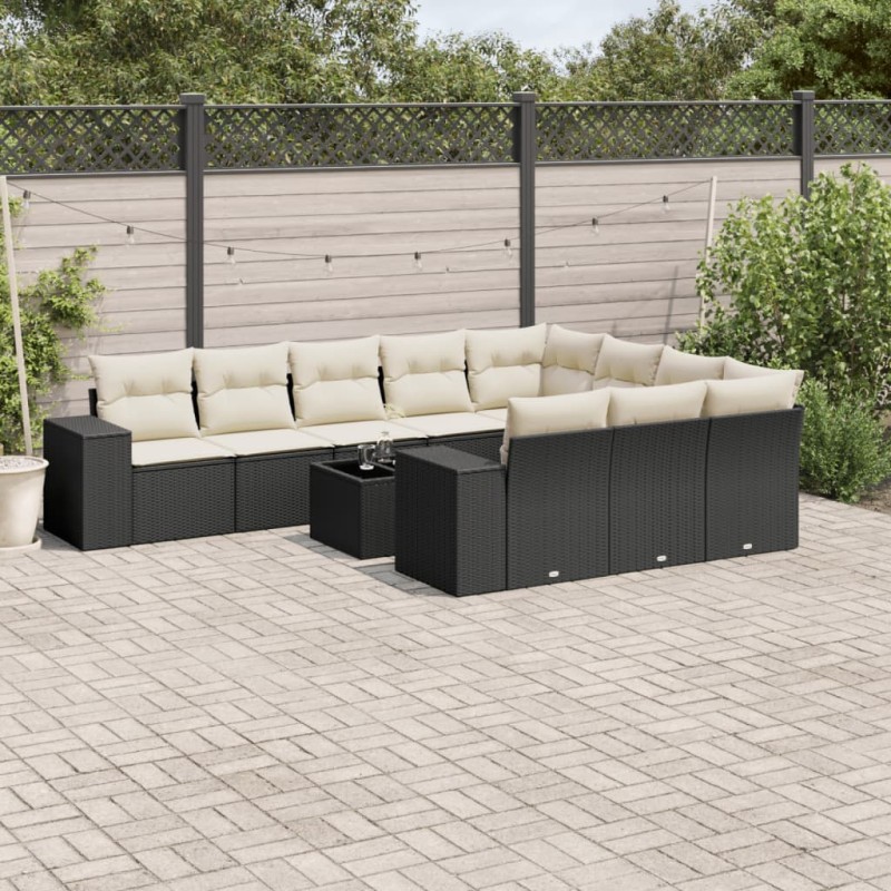 vidaXL Set de sofás de jardín 11 pzas y cojines ratán sintético negro vidaXL Set de sofás de jardín 11 pzas y cojines ratán sintético negro