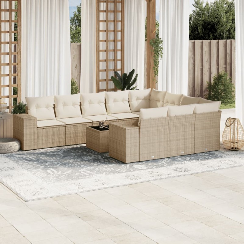 vidaXL Set de sofás de jardín 11pzas con cojines ratán sintético beige vidaXL Set de sofás de jardín 11pzas con cojines ratán sintético beige