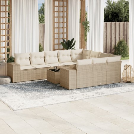 vidaXL Set de sofás de jardín 11pzas con cojines ratán sintético beige