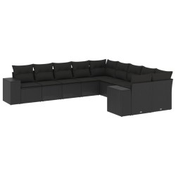 vidaXL Set de sofás de jardín 10 pzas cojines ratán sintético negro