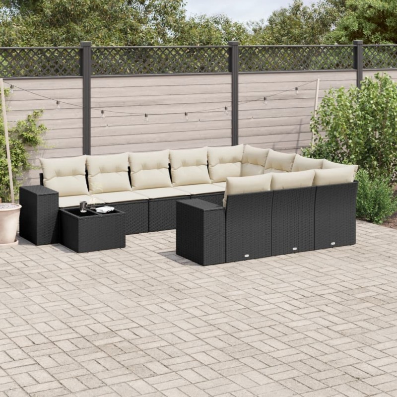vidaXL Set de sofás de jardín 11 pzas y cojines ratán sintético negro vidaXL Set de sofás de jardín 11 pzas y cojines ratán sintético negro
