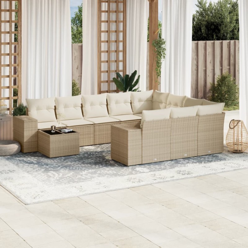vidaXL Set de sofás de jardín 11pzas con cojines ratán sintético beige vidaXL Set de sofás de jardín 11pzas con cojines ratán sintético beige