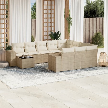 vidaXL Set de sofás de jardín 11pzas con cojines ratán sintético beige