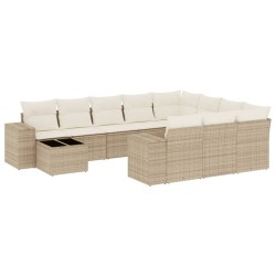 vidaXL Set de sofás de jardín 11pzas con cojines ratán sintético beige