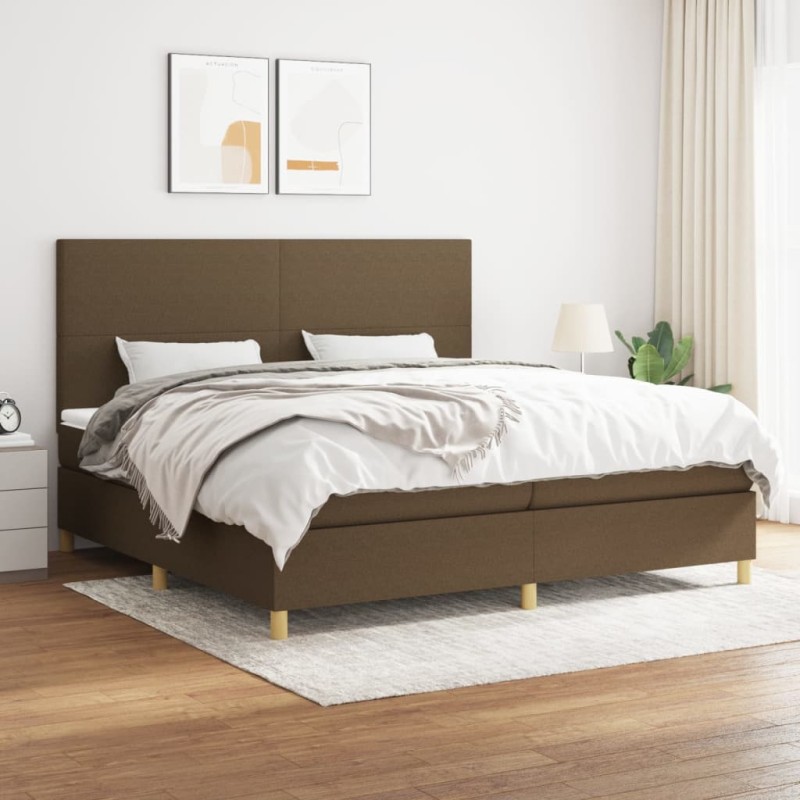 vidaXL Cama box spring con colchón tela marrón oscuro 200x200 cm