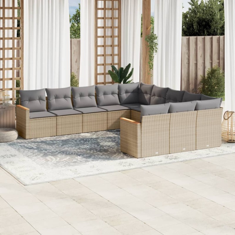 vidaXL Set de sofás de jardín 11pzas con cojines ratán sintético beige vidaXL Set de sofás de jardín 11pzas con cojines ratán sintético beige