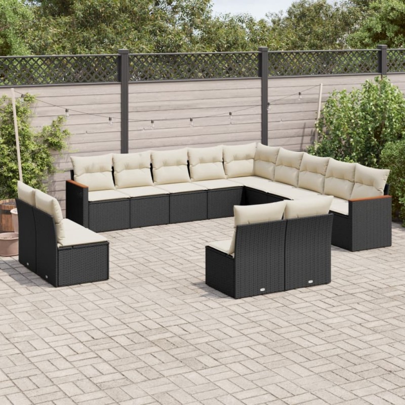 vidaXL Set de sofás de jardín y cojines 13 pzas ratán sintético negro vidaXL Set de sofás de jardín y cojines 13 pzas ratán sintético negro