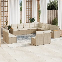 vidaXL Set sofás de jardín con cojines 13 pzas ratán sintético beige
