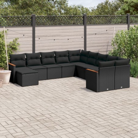 vidaXL Set de sofás de jardín 11 pzas y cojines ratán sintético negro