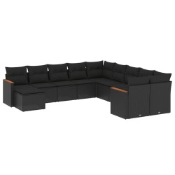 vidaXL Set de sofás de jardín 11 pzas y cojines ratán sintético negro
