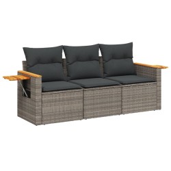 vidaXL Set de sofá de jardín 3 pzas y cojines ratán sintético gris