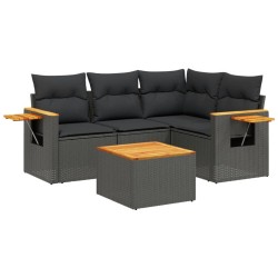 vidaXL Set de muebles de jardín 5 pzas y cojines ratán sintético negro