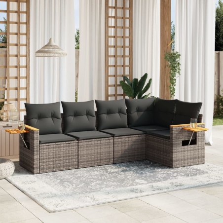 vidaXL Juego de sofás jardín con cojines 5 pzas ratán sintético gris