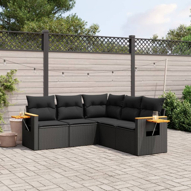 vidaXL Set de muebles de jardín 5 pzas y cojines ratán sintético negro