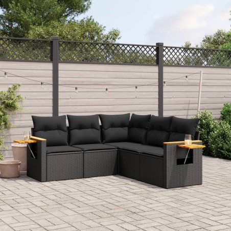 vidaXL Set de muebles de jardín 5 pzas y cojines ratán sintético negro