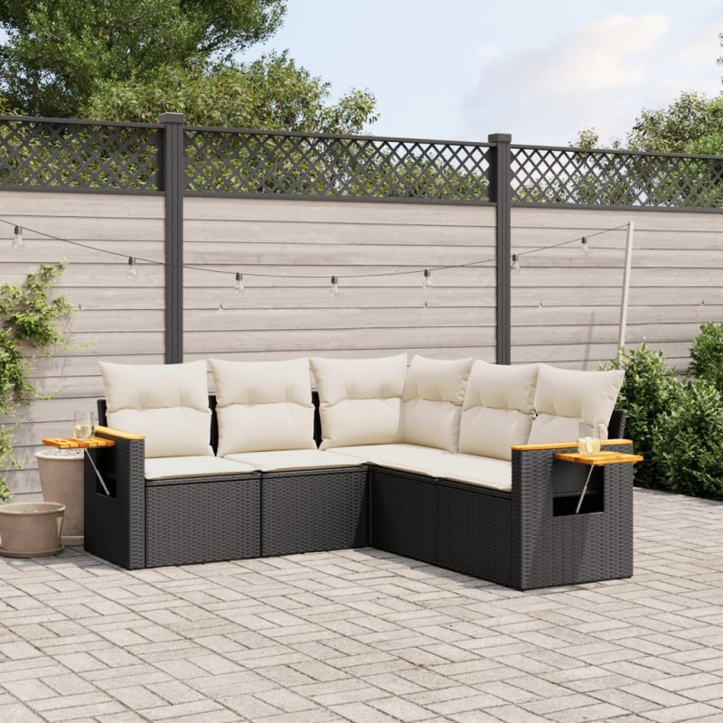vidaXL Set de muebles de jardín 5 pzas y cojines ratán sintético negro vidaXL Set de muebles de jardín 5 pzas y cojines ratán sintético negro