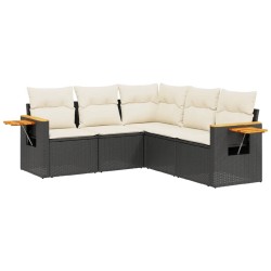 vidaXL Set de muebles de jardín 5 pzas y cojines ratán sintético negro