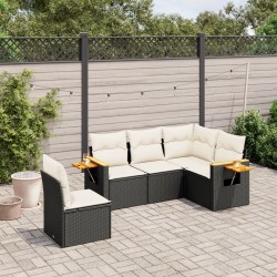 vidaXL Set de muebles de jardín 5 pzas y cojines ratán sintético negro