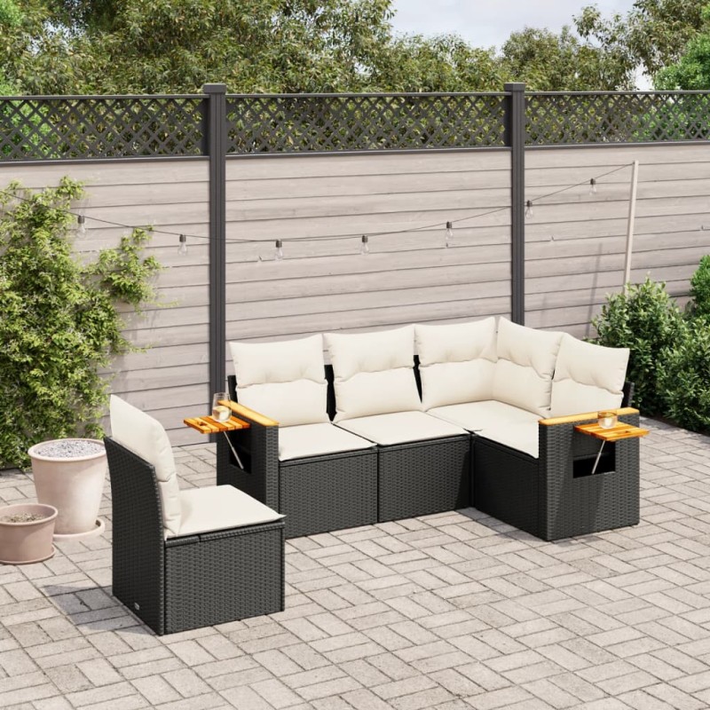 vidaXL Set de muebles de jardín 5 pzas y cojines ratán sintético negro vidaXL Set de muebles de jardín 5 pzas y cojines ratán sintético negro