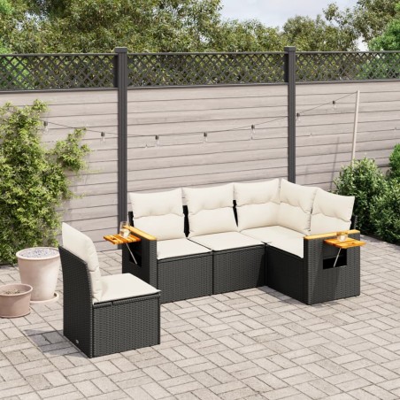 vidaXL Set de muebles de jardín 5 pzas y cojines ratán sintético negro