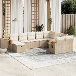 vidaXL Juego de sofás jardín con cojines beige 10 pzas ratán sintético