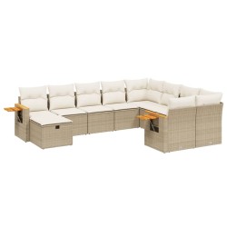 vidaXL Juego de sofás jardín con cojines beige 10 pzas ratán sintético