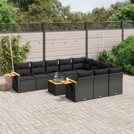 vidaXL Set de sofás de jardín 11 pzas y cojines ratán sintético negro