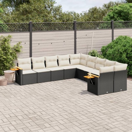 vidaXL Set de sofás de jardín 10 pzas cojines ratán sintético negro
