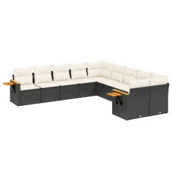 vidaXL Set de sofás de jardín 10 pzas cojines ratán sintético negro