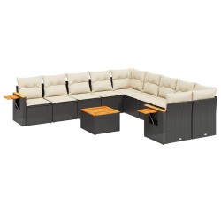 vidaXL Set de sofás de jardín 11 pzas y cojines ratán sintético negro