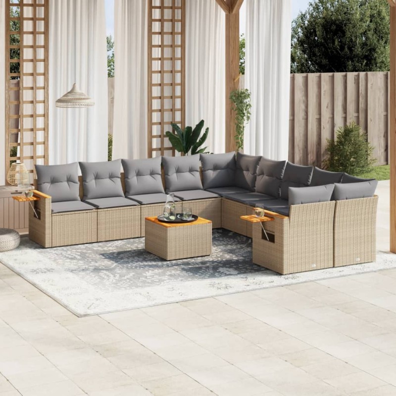 vidaXL Set de sofás de jardín 11pzas con cojines ratán sintético beige