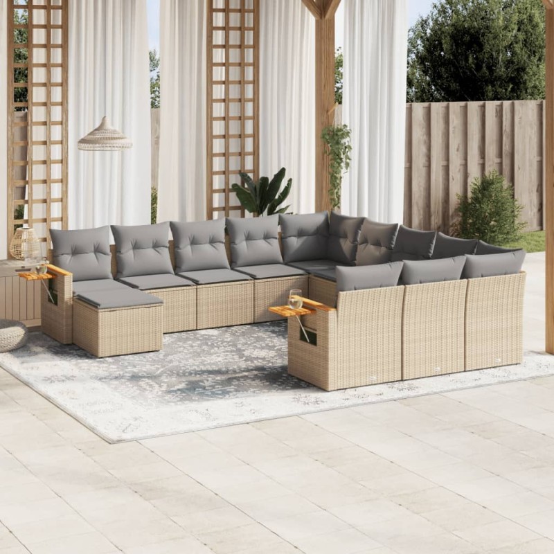 vidaXL Set de sofás de jardín 11pzas con cojines ratán sintético beige vidaXL Set de sofás de jardín 11pzas con cojines ratán sintético beige