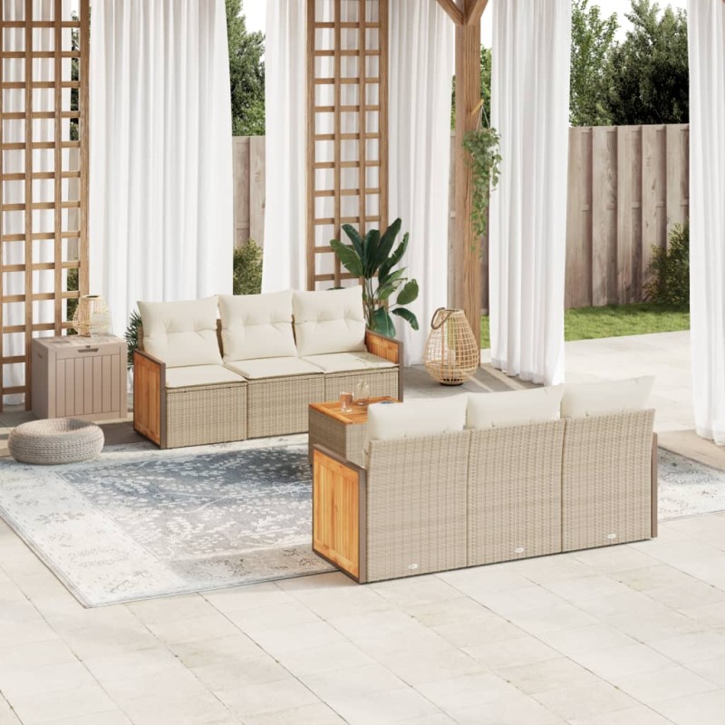 vidaXL Set sofás de jardín 7 piezas y cojines ratán sintético beige vidaXL Set sofás de jardín 7 piezas y cojines ratán sintético beige