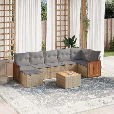 vidaXL Juego de sofás de jardín con cojines beige 8 pzas ratán PE