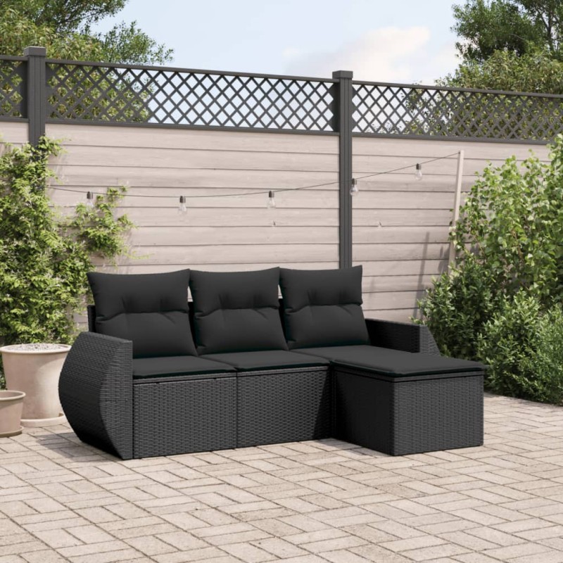 vidaXL Juego de sofás jardín 4 pzas con cojines ratán sintético negro vidaXL Juego de sofás jardín 4 pzas con cojines ratán sintético negro