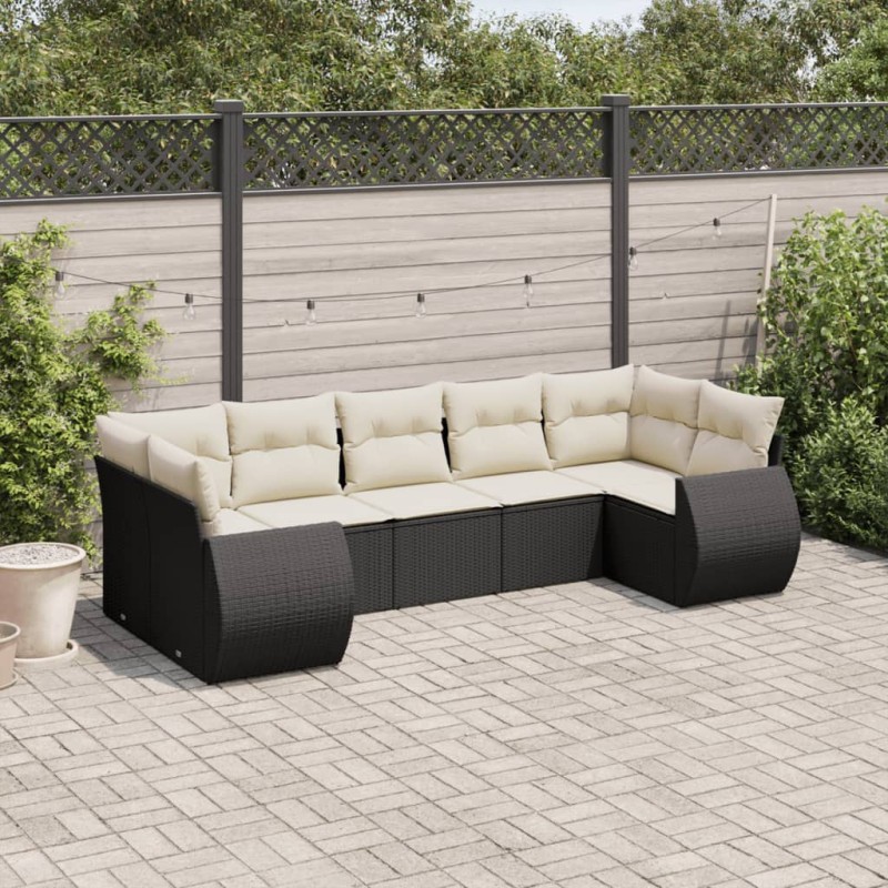 vidaXL Set de comedor de jardín 7 pzas y cojines ratán sintético negro vidaXL Set de comedor de jardín 7 pzas y cojines ratán sintético negro