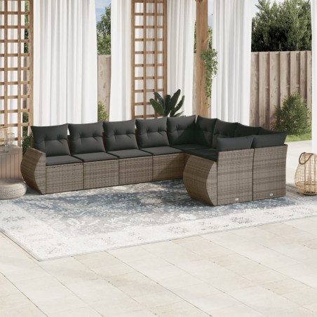 vidaXL Set de muebles de jardín 9 pzas y cojines ratán sintético gris