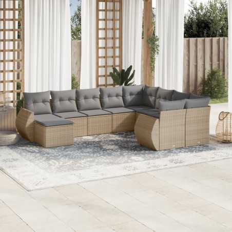 vidaXL Juego de sofás jardín con cojines beige 10 pzas ratán sintético