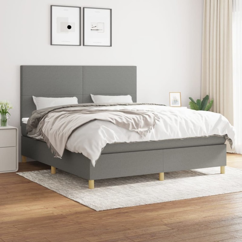 vidaXL Cama box spring con colchón tela gris oscuro 180x200 cm vidaXL Cama box spring con colchón tela gris oscuro 180x200 cm
