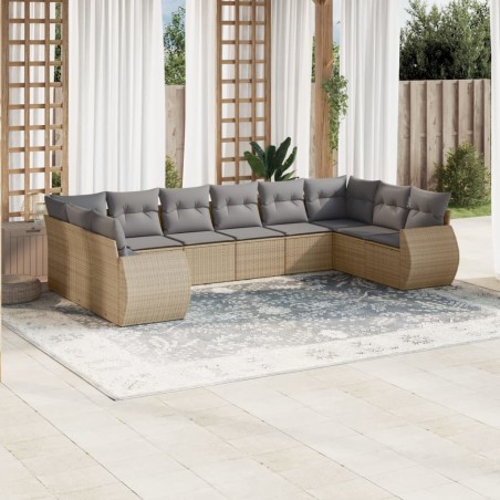 vidaXL Juego de sofás jardín con cojines beige 10 pzas ratán sintético