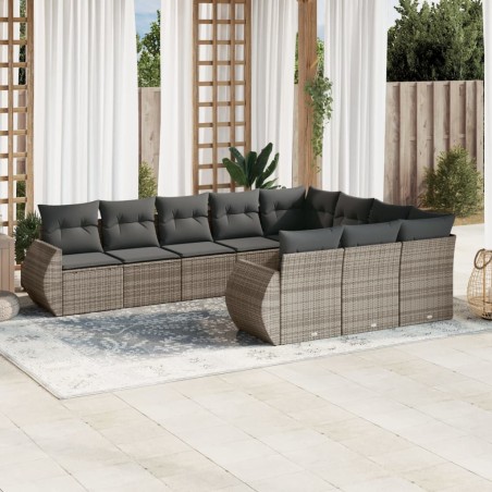 vidaXL Set de sofás de jardín 10 pzas con cojines ratán sintético gris