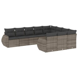 vidaXL Set de sofás de jardín 10 pzas con cojines ratán sintético gris